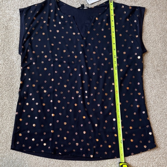 PaperMoon Mixed Material Foil Print Blouse Navy Rose Gold Polka Dot Women Medium - Picture 6 of 12